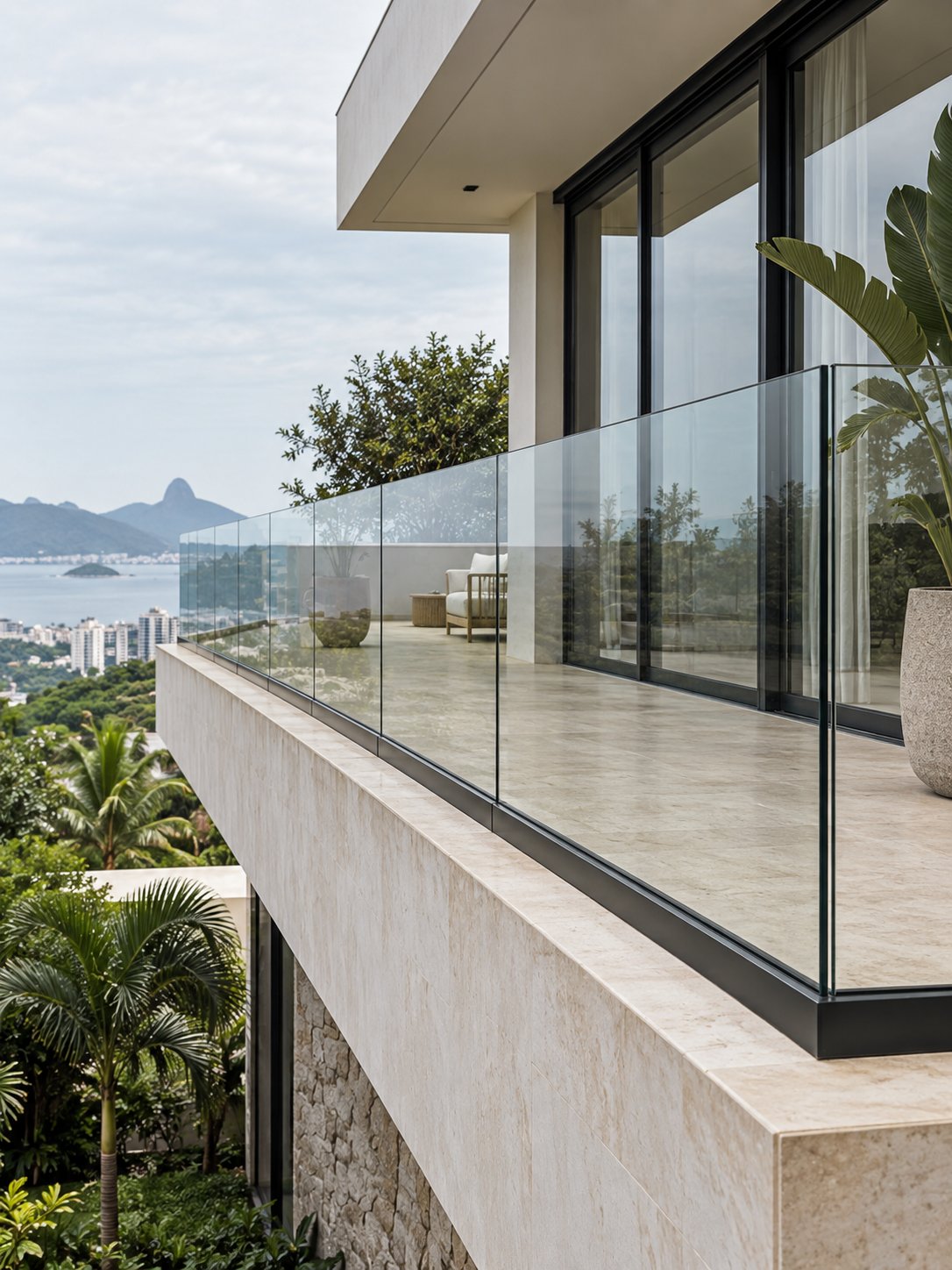 guarda-corpo de vidro em varanda contemporânea